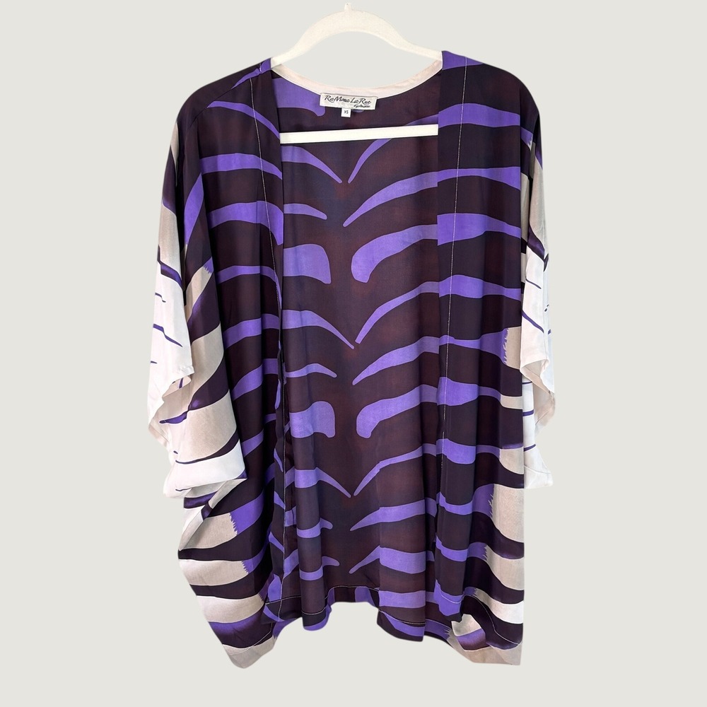 RaMona LaRue Silk Kimono Purple Womens XS Tiger Stripe Open‎ Front Wrap